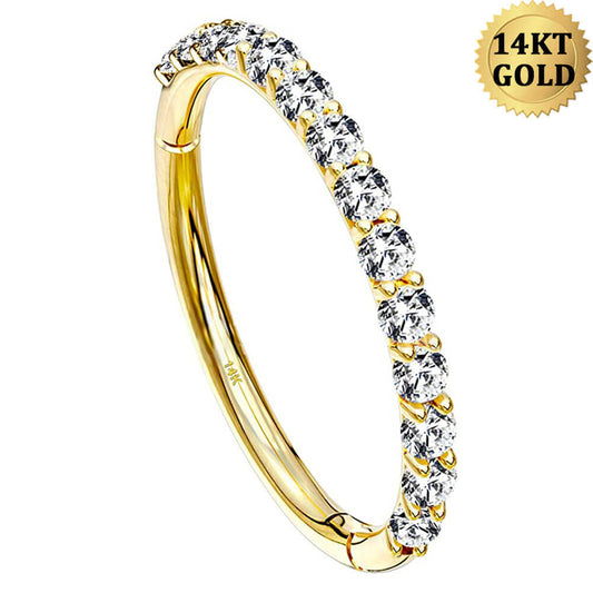 14K Gold 20G Nasen ring klappbares Segment CZ Nasen reifen ring