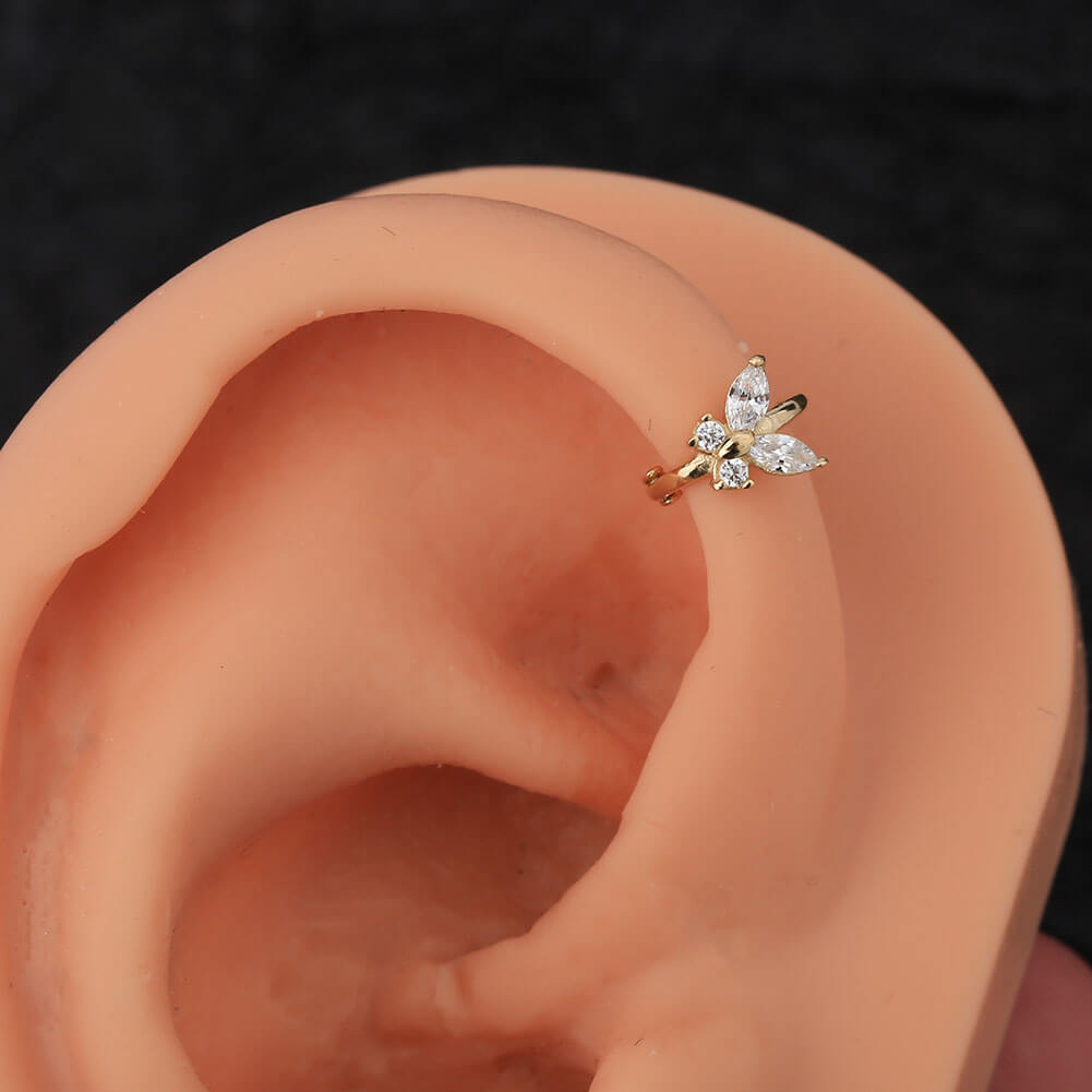 14K 20G Tragus Rook Piercing Cerceau Papillon Tragus Boucle d'Oreille