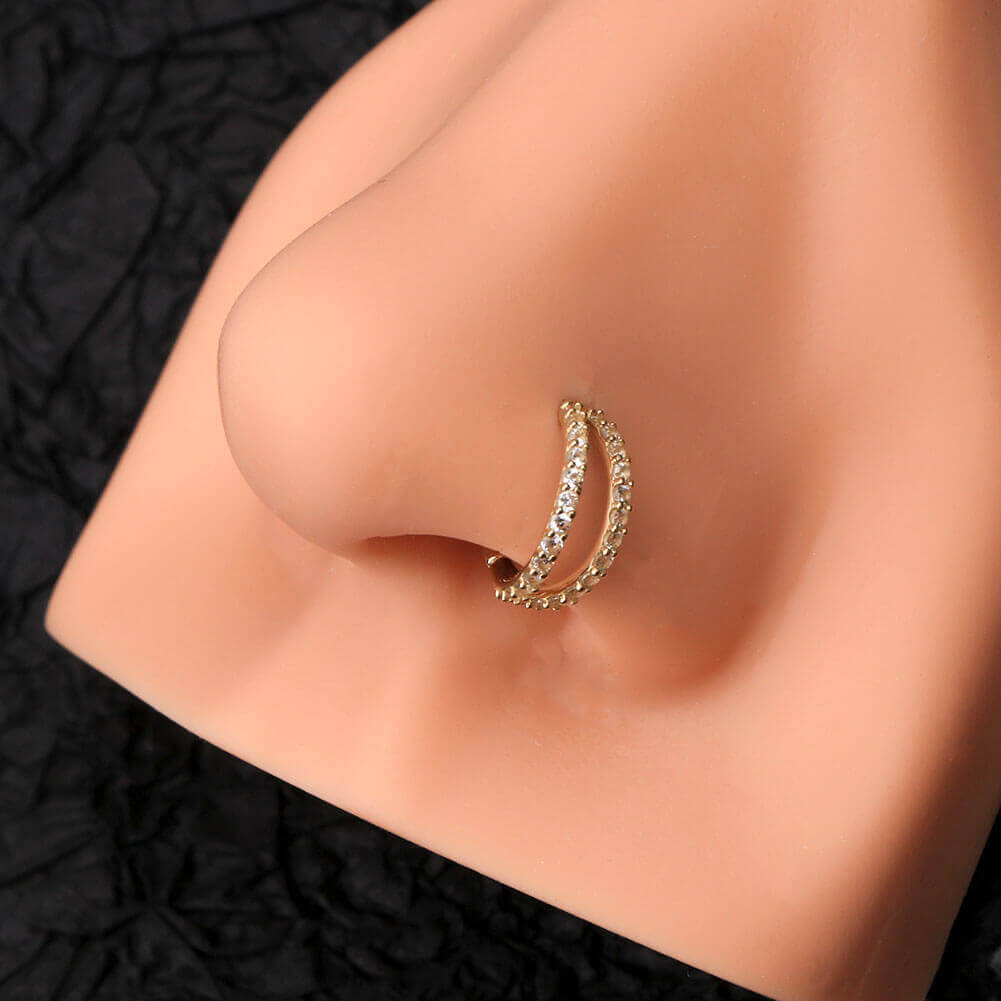 14k Gold Plated L Shape Nose Ring Stud Hoop Clear CZ Crystals 20g 20 g – I  Love My Piercings!
