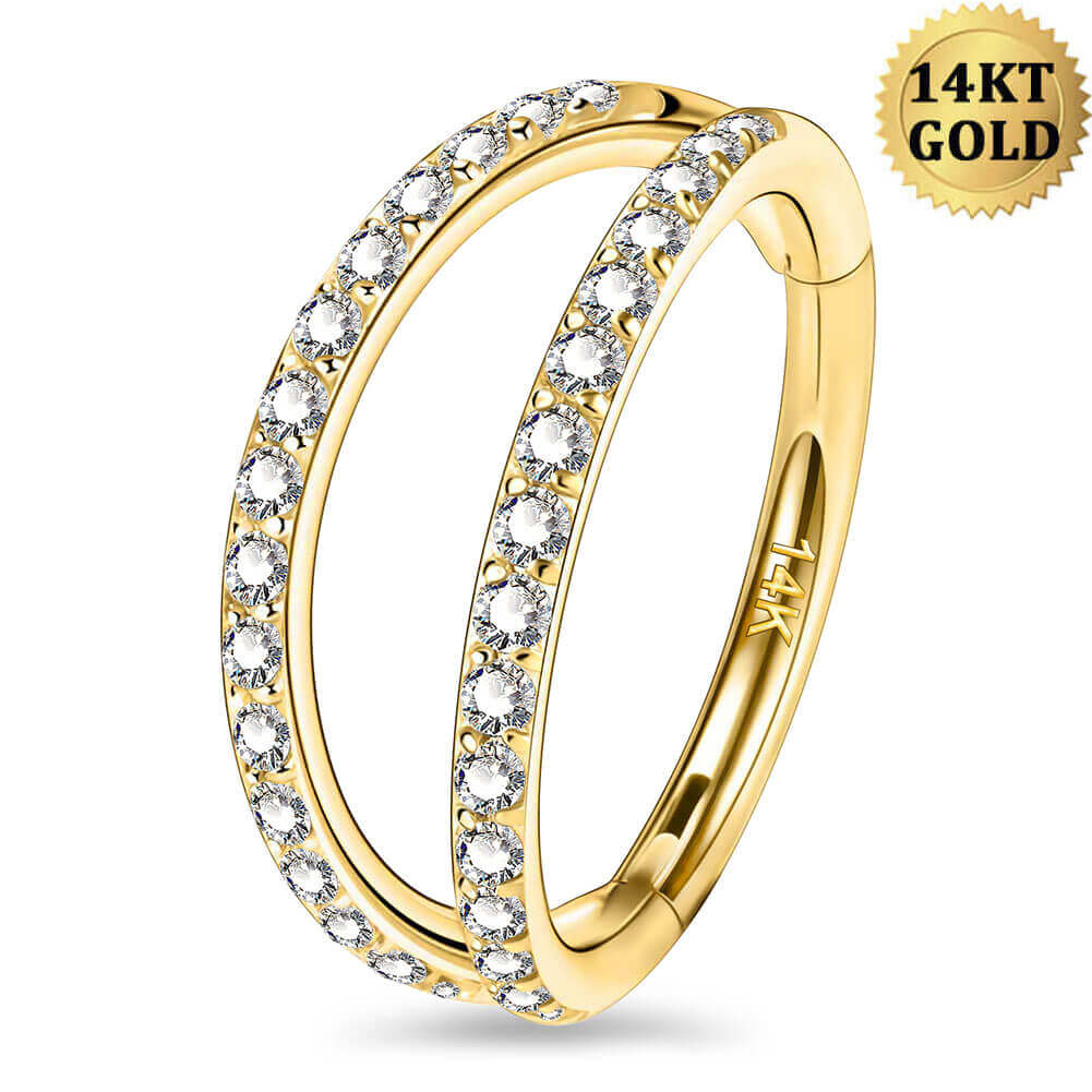 14K Double Row CZ Segment Nose Hoop