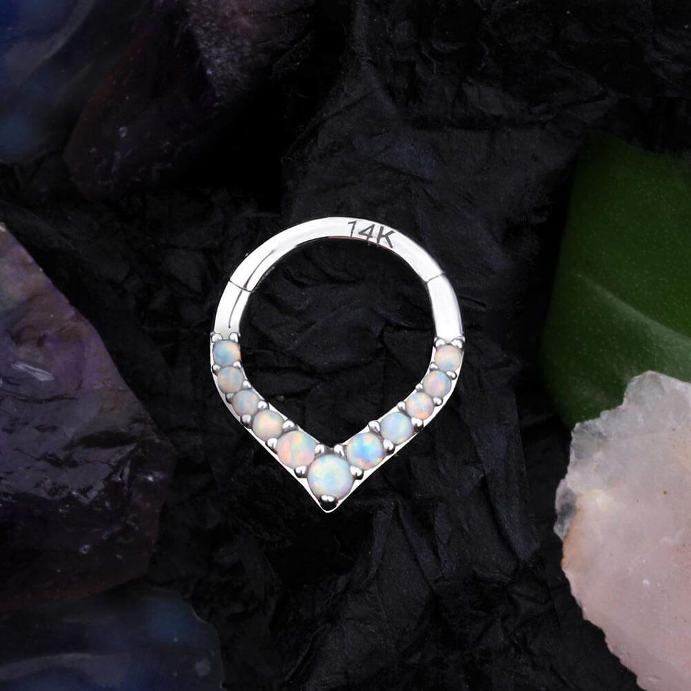 white gold white opal septum ring