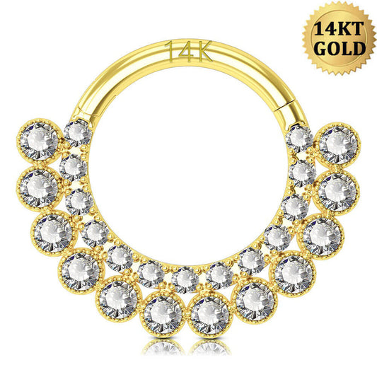 14K oro tabique Clicker claro CZ 16G aro de