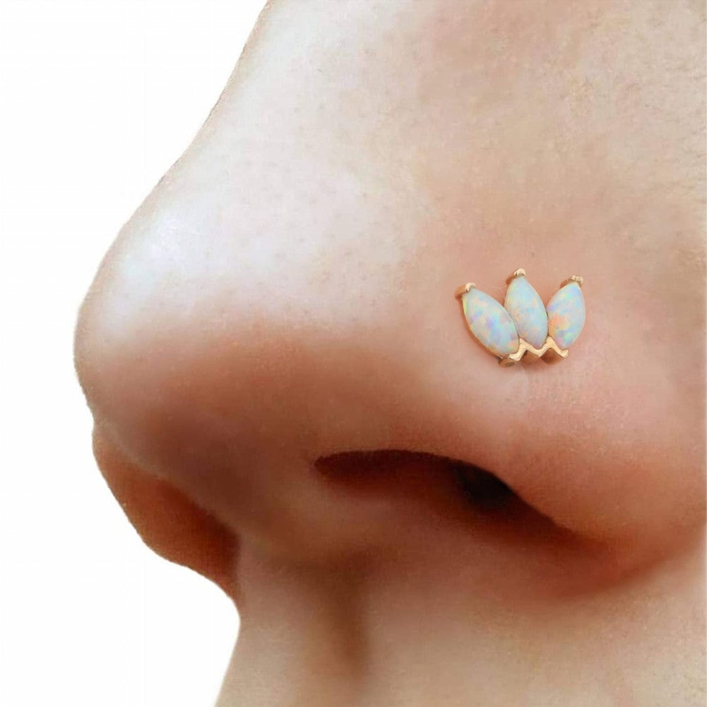 14K Solid Gold Crown Opal Threadless Push Pin Labret Helix Nose Stud