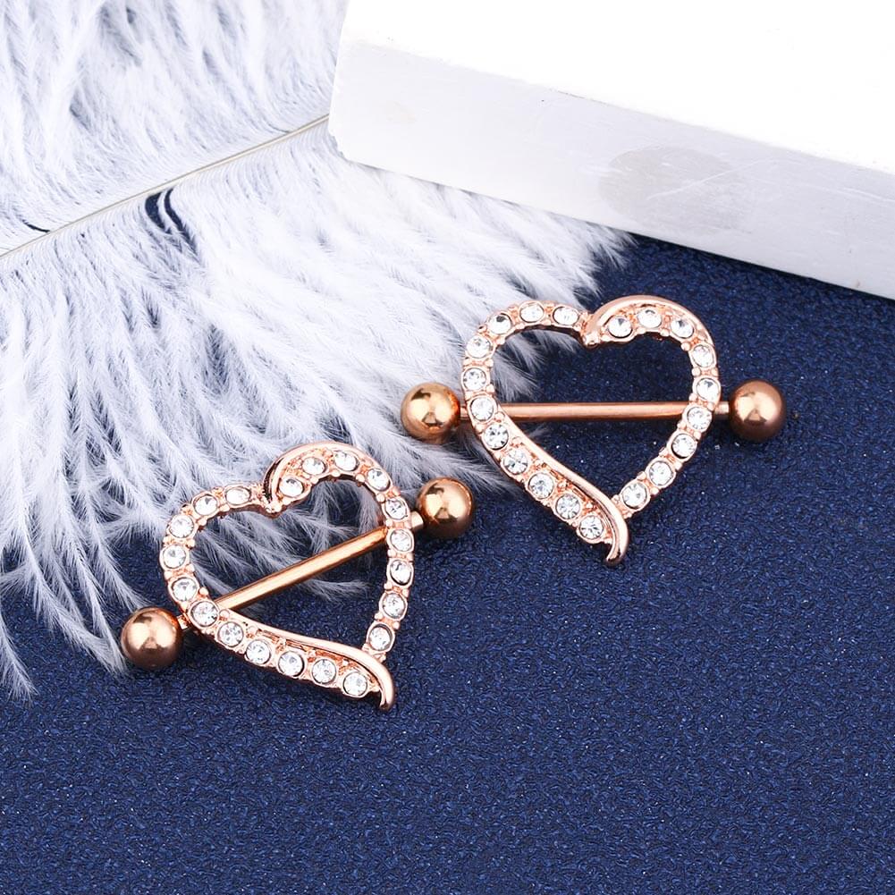 Rose Gold Heart Nipple Ring Shield Piercing One Pair 2 