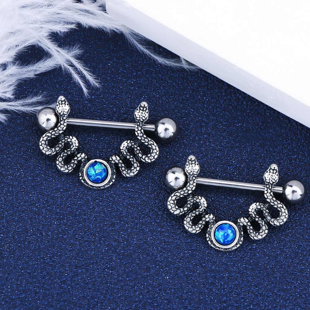 14G Blue Synthetic Opal Nipple Shield Snake Nipple Jewelry
