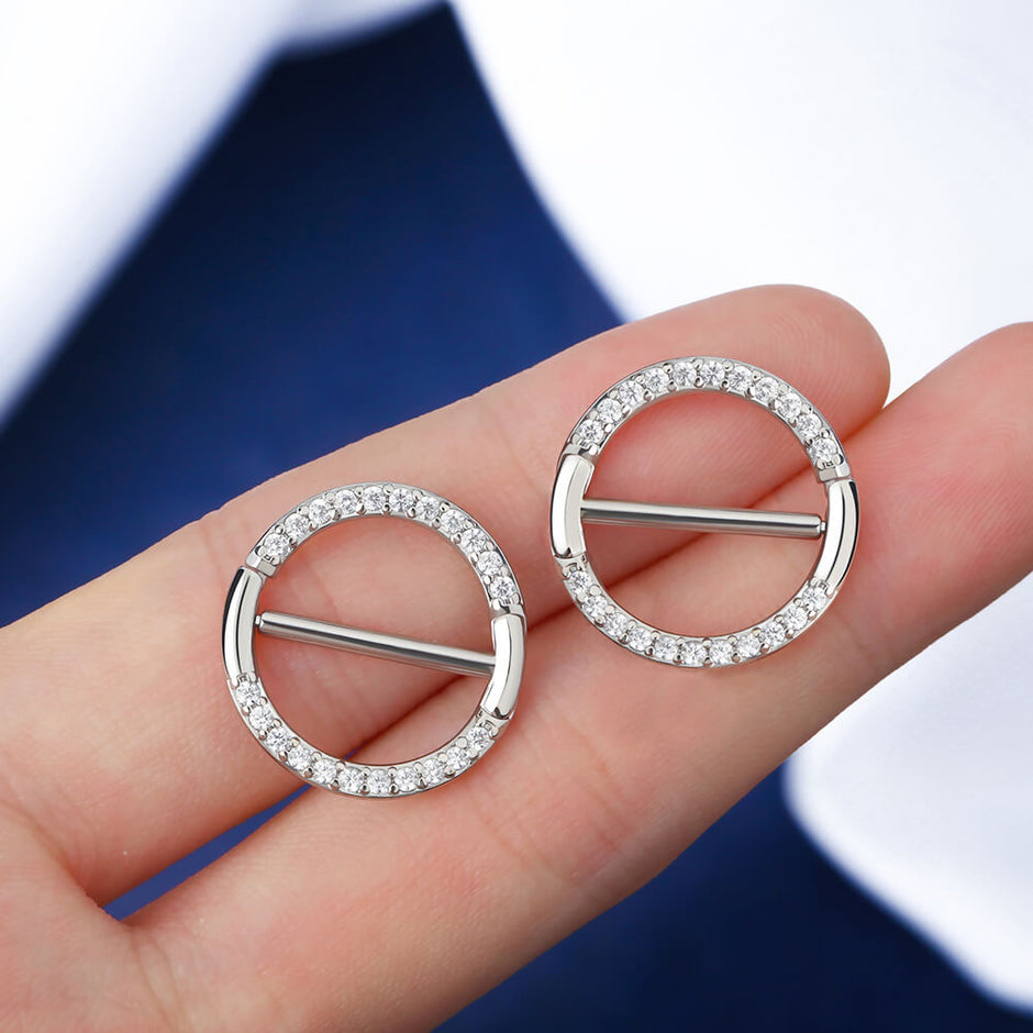 Pendiente Titanio Oro Para Pezón 14G 14mm | Corazón CZ Transparente, Rosca Externa | Para Piercing Pezón O Bridge, Sin Níquel Ni Plomo