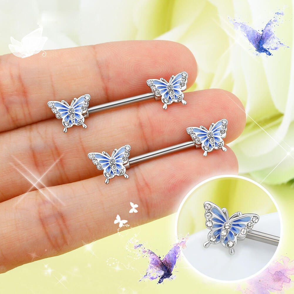 blue butterfly nipple jewelry
