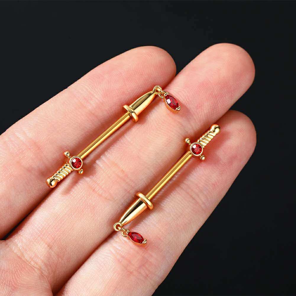 red diamond sword nipple rings