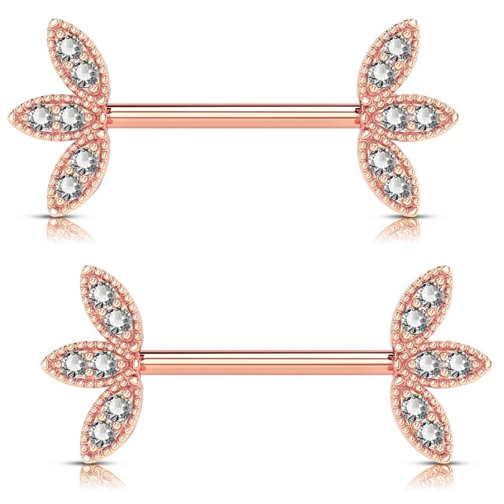 rose gold leaves nipple barbell jewelry