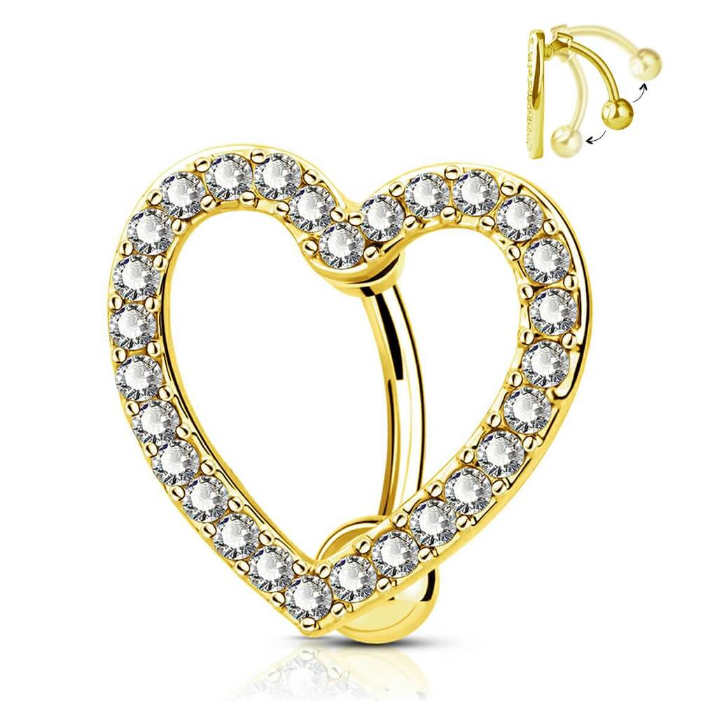 14G Reverse Belly Bar Movable CZ Heart  Navel Ring