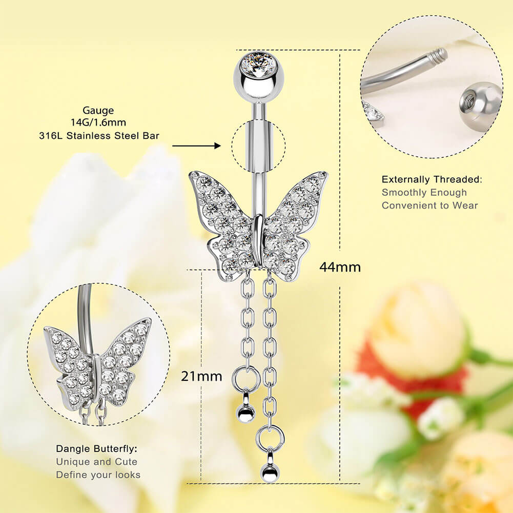 14g butterfly dangle belly ring