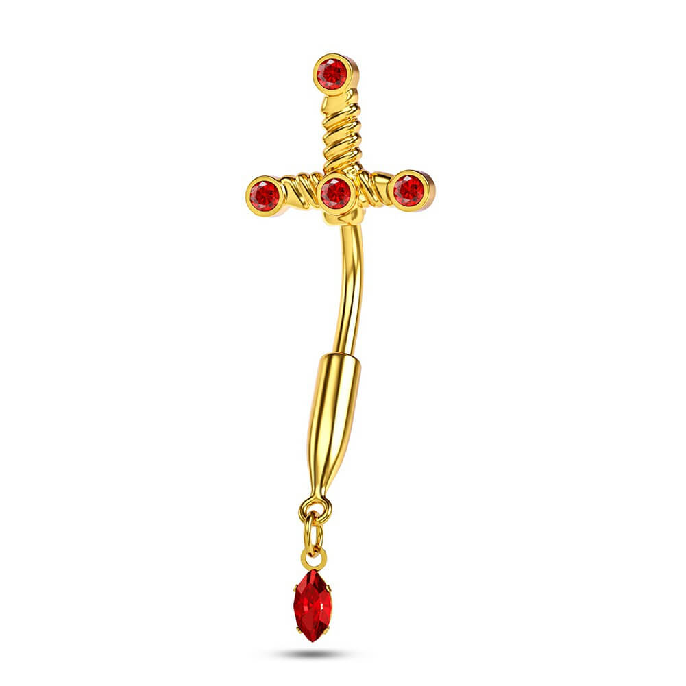 gold sword dagger belly button ring