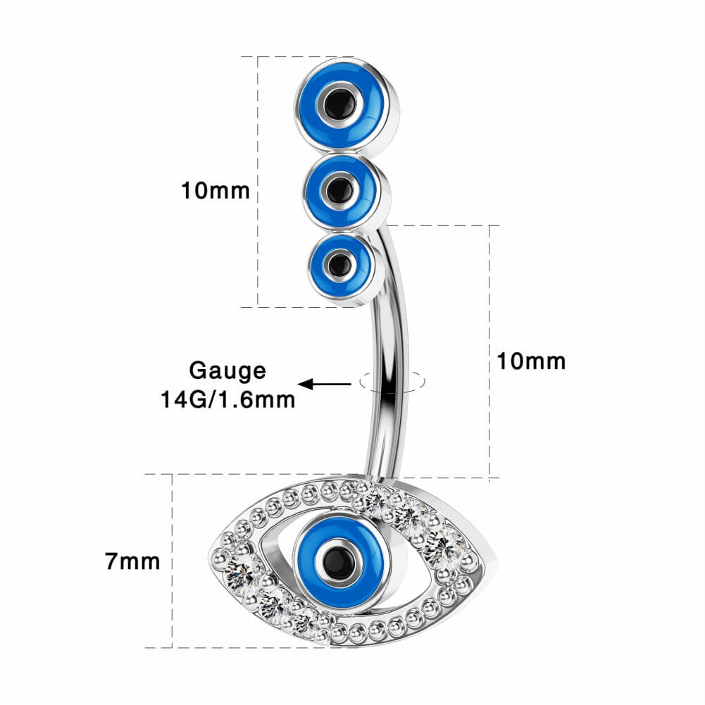 14G Triple Blue Evil Eyes Belly Button Ring