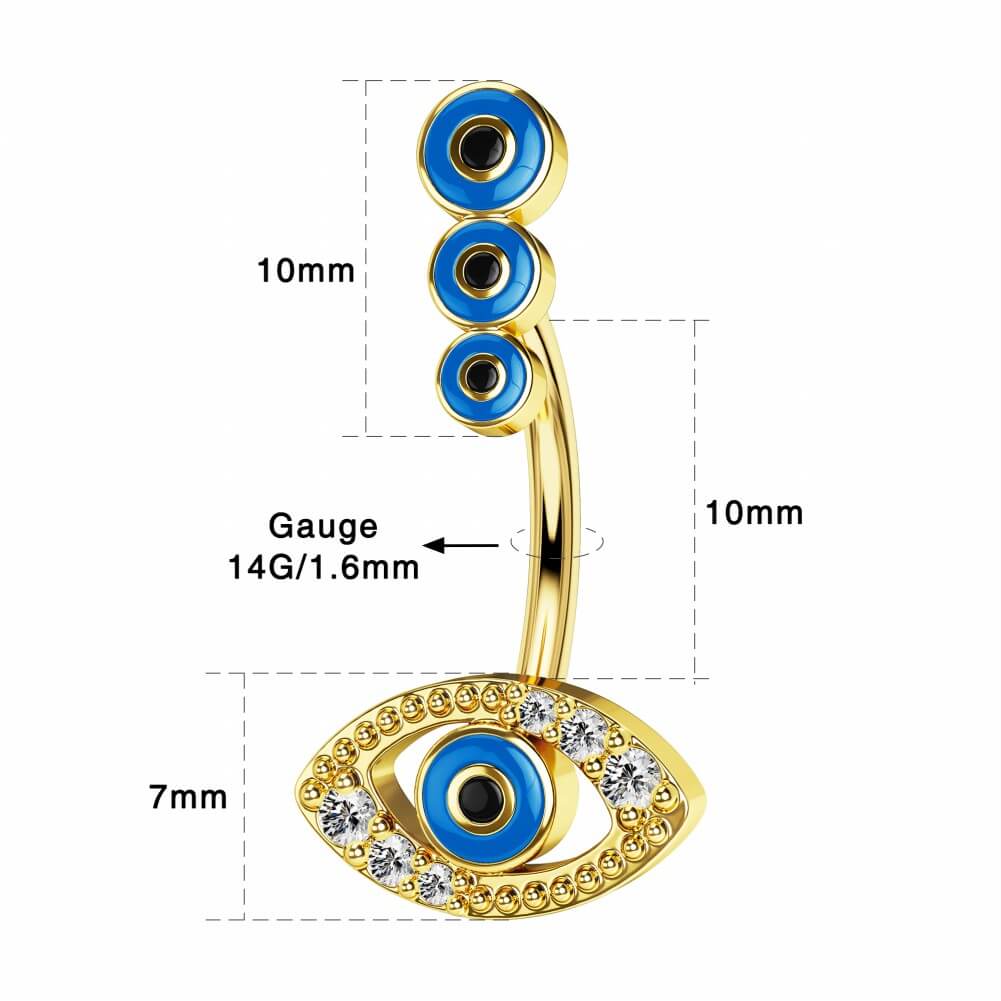 14G Triple Blue Evil Eyes Belly Button Ring