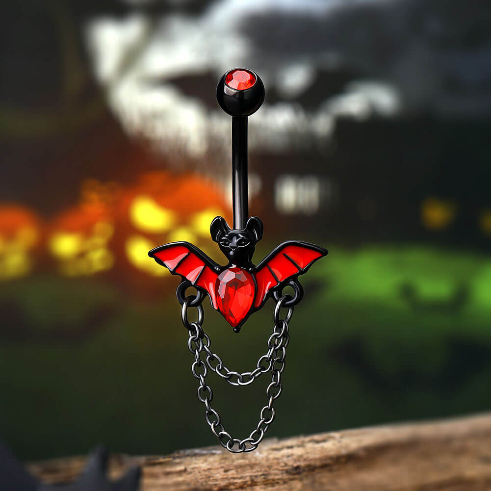 black and red bat belly button ring