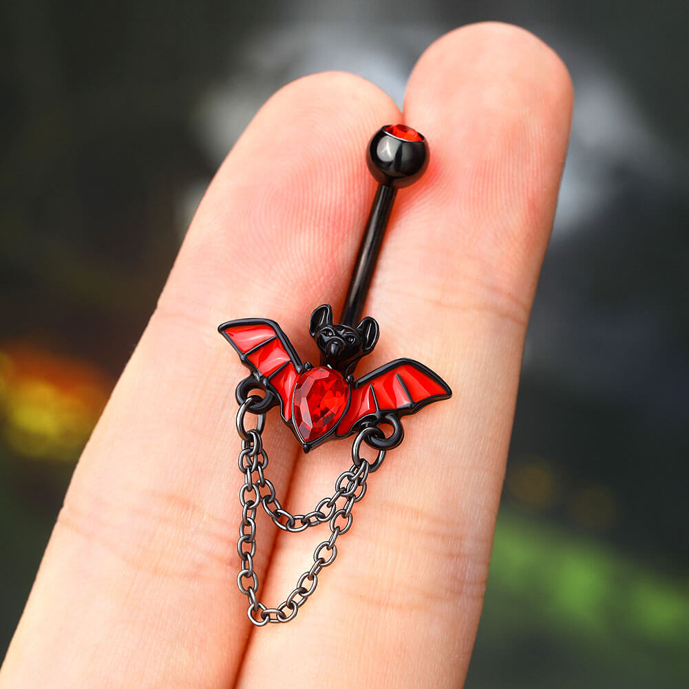 chain bat belly button ring
