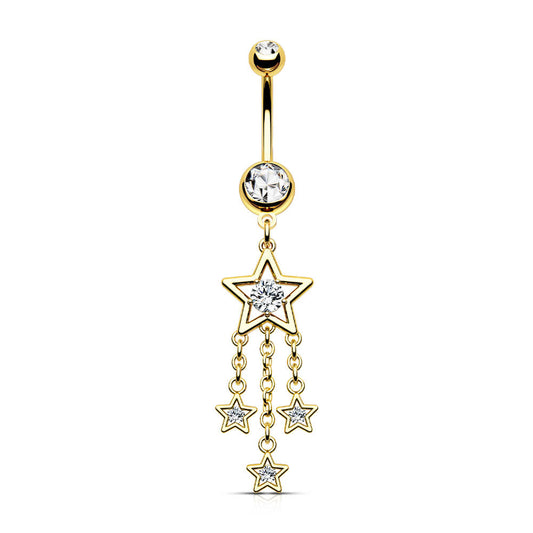 14G Sparkle CZ Stars Dangle Belly Button Rings