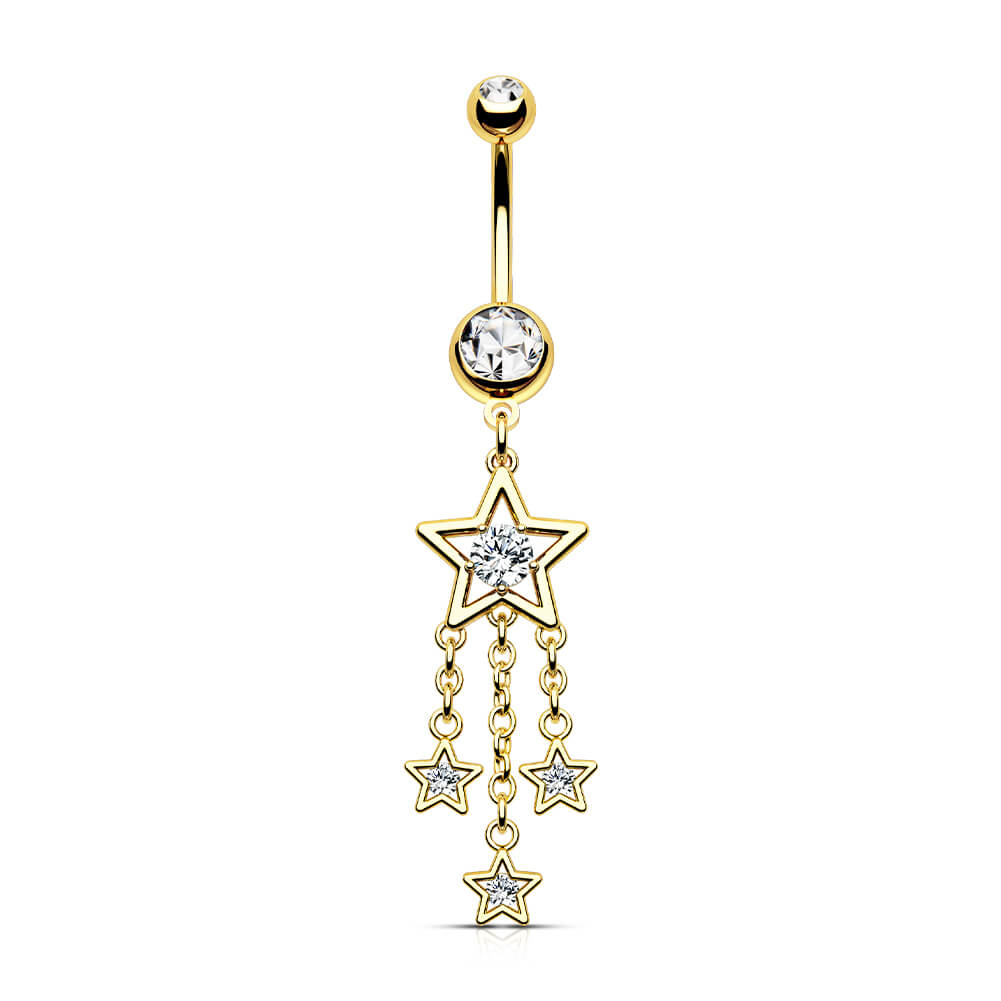 14G Sparkle CZ Stars Dangle Belly Button Rings