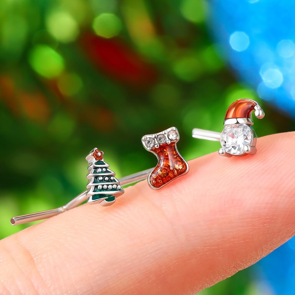 Christmas l shaped nose ring stud 