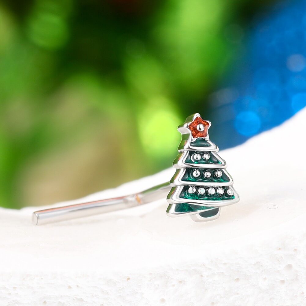 Christmas tree L shaped nose ring stud