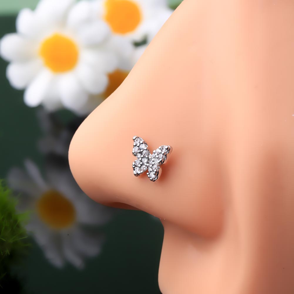 CZ Butterfly L Shaped Nose Ring 20G | BodyDazz.com