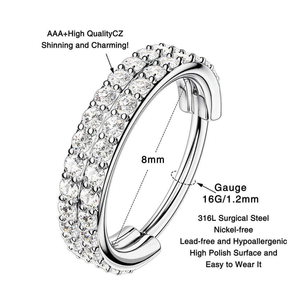 16G anillos dobles cristal con bisagras segmento clicker aro