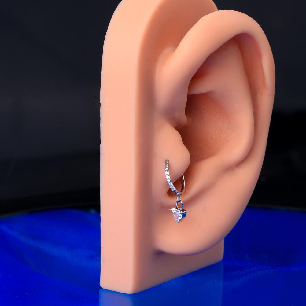 18G Heart Dangle CZ Nose Hoop Helix Earrings