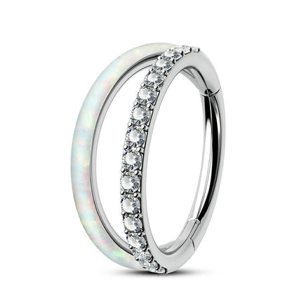 16G Double Hoop CZ And Opal Helix Daith Earring