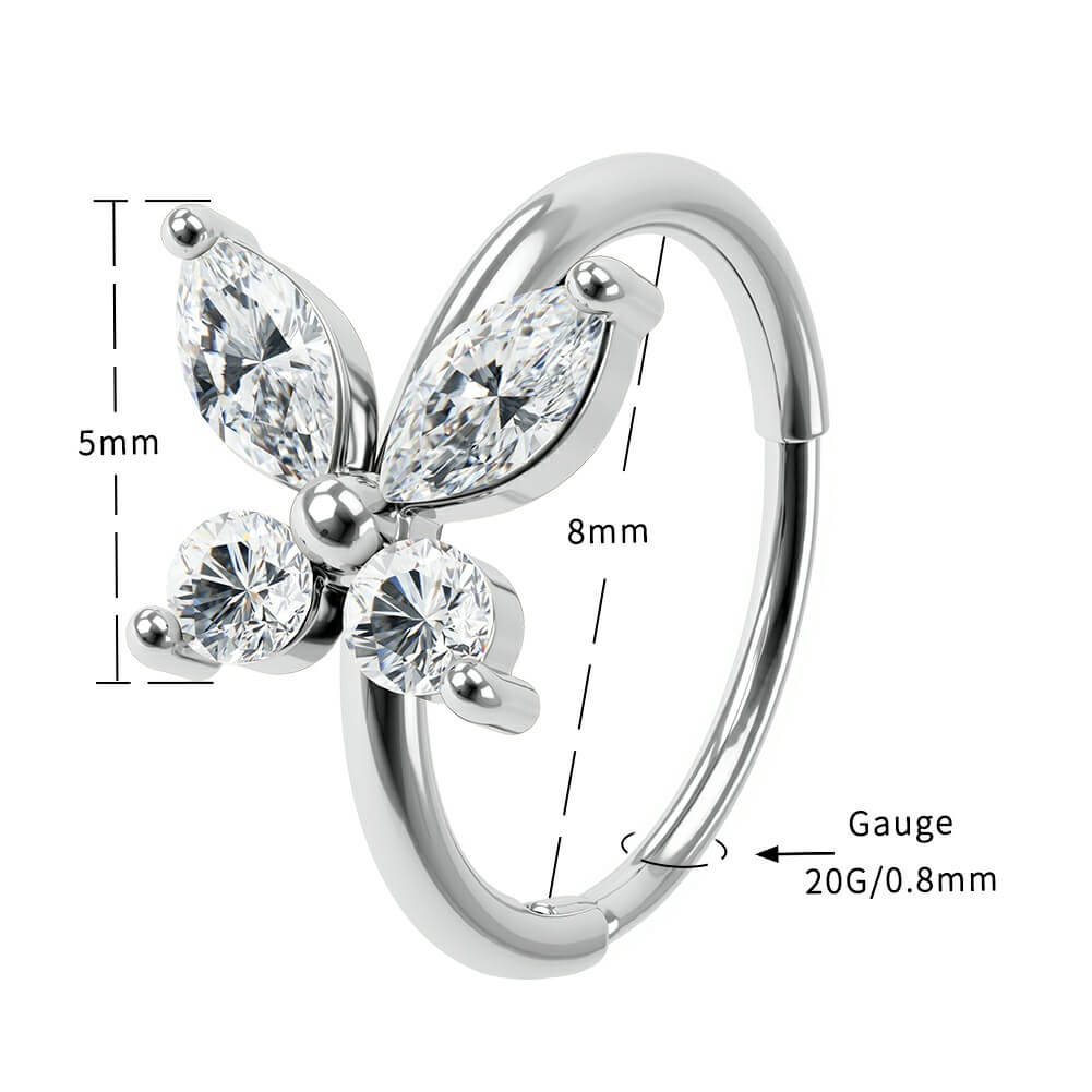 20G Butterfly CZ Nose Hoop Ring Helix Earring