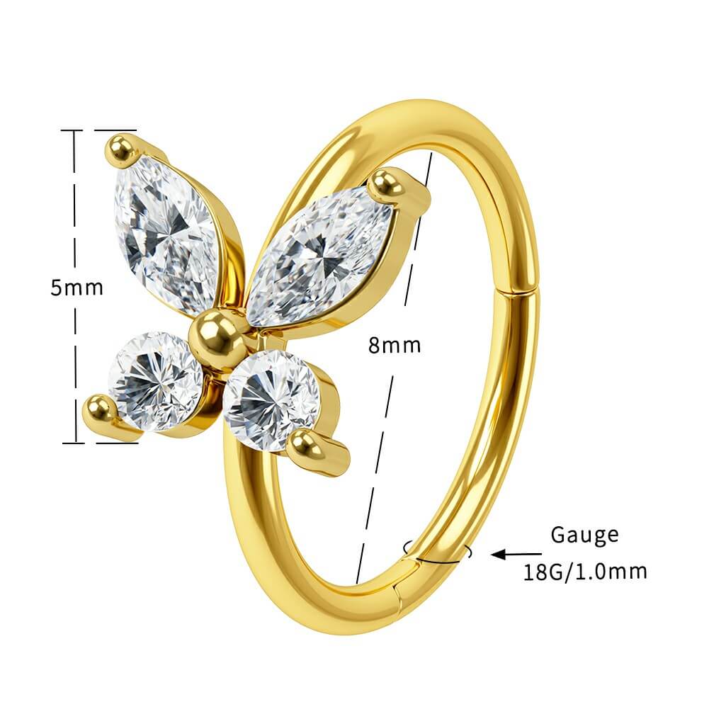 18G Butterfly CZ Nose Ring Helix Daith Hoop Earring