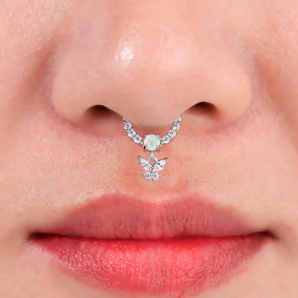 16G Hanging CZ Butterfly Septum Ring Daith Earrings