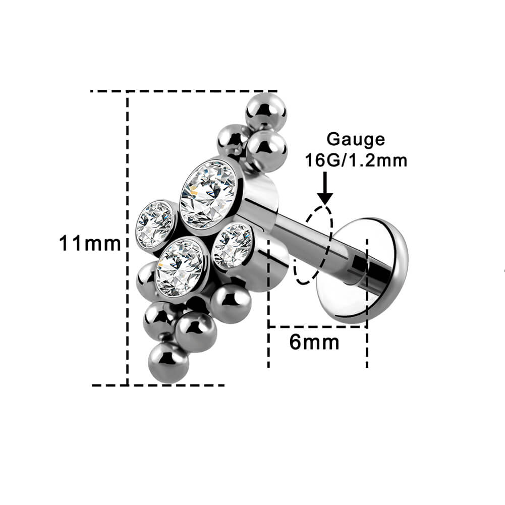 16 Gauge Titanium Internally Threaded Flat Back Cluster Helix Earring Stud  – OUFER BODY JEWELRY