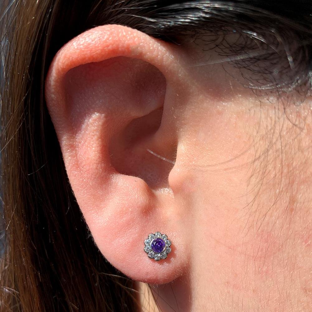 purple flower lobe stud