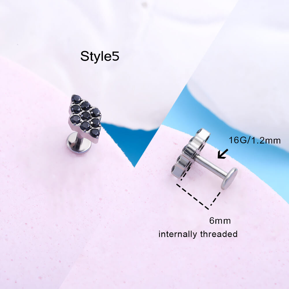 16G Titanium Internally Threaded CZ Dragonfly Cartilage Stud Collection