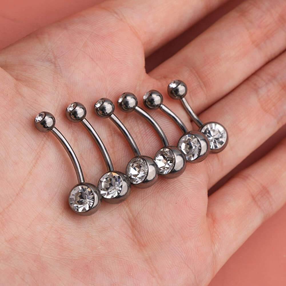 OUFER Star Belly Button Rings, Reverse Belly Rings, Crystal Belly Jewelry, Stainless Steel Belly Barbells, 14g 12mm Belly Button Ring for Women