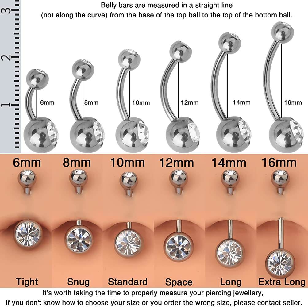 Double Gem Extra Long Sizes Steel Navel Ring Belly Button Ring 14G 9/16  14mm