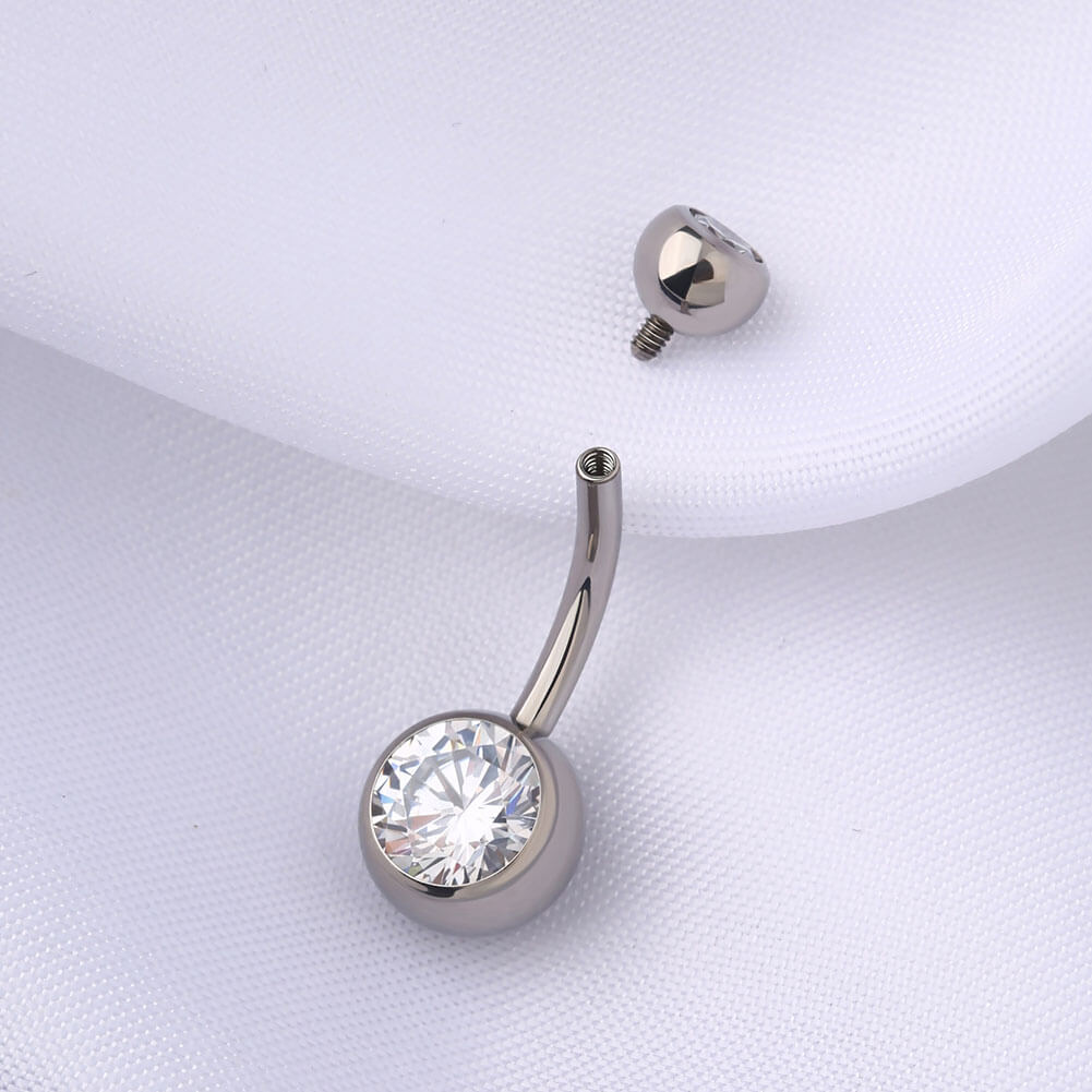 14G Titanium Clear CZ Internally Threaded Belly Ring/ 8-16mm