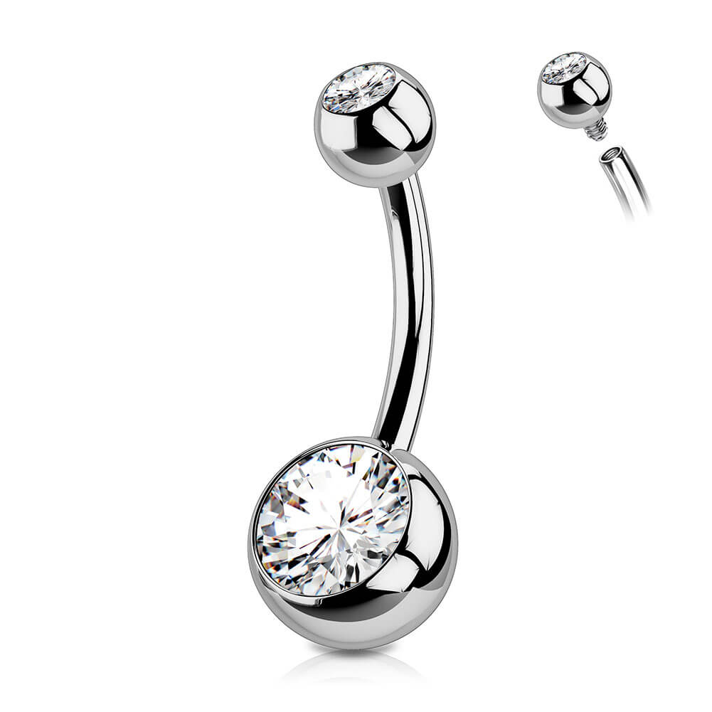 14G Titanium Clear CZ Internally Threaded Belly Ring/ 8-16mm