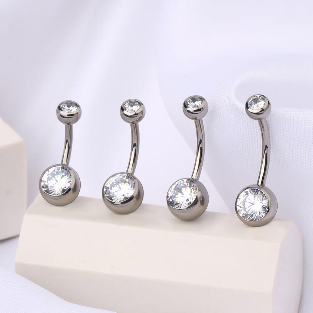 14G Titanium Clear CZ Internally Threaded Belly Ring/ 8-16mm