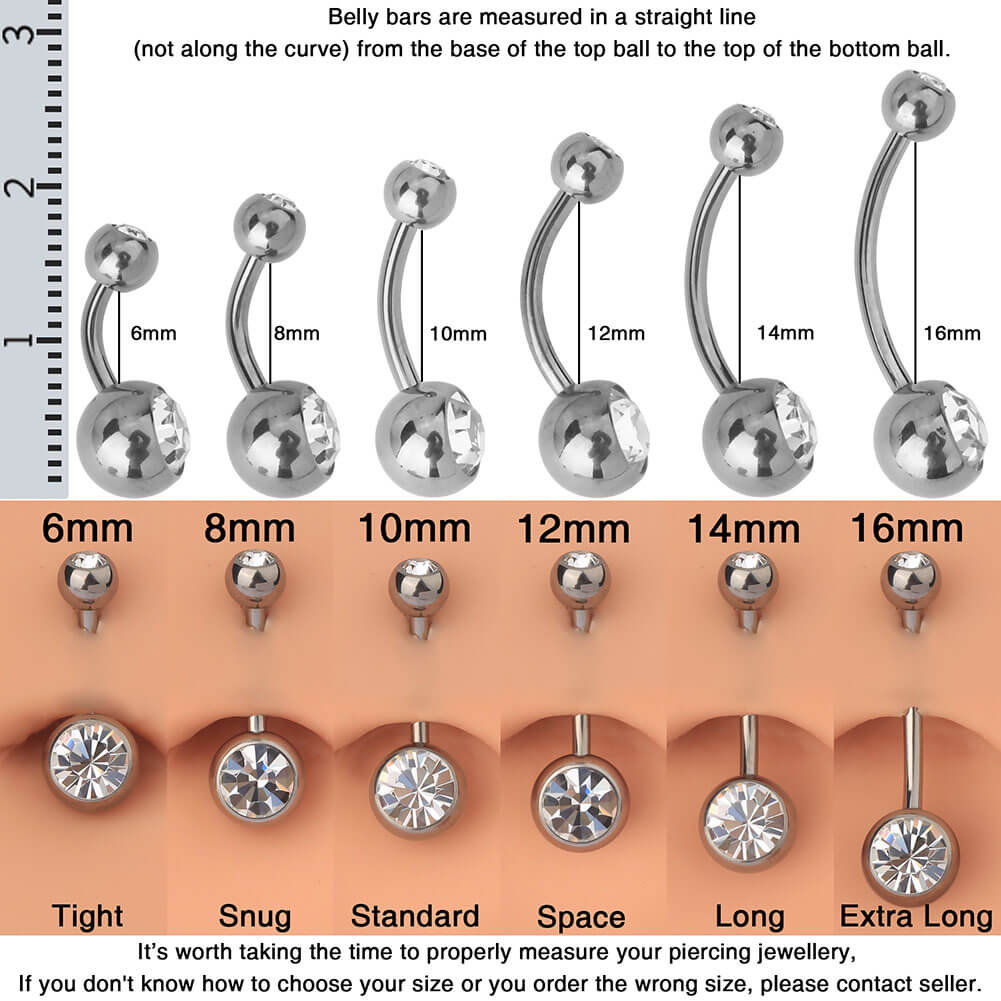 OUFER Star Belly Button Rings, Reverse Belly Rings, Crystal Belly Jewelry, Stainless Steel Belly Barbells, 14g 12mm Belly Button Ring for Women