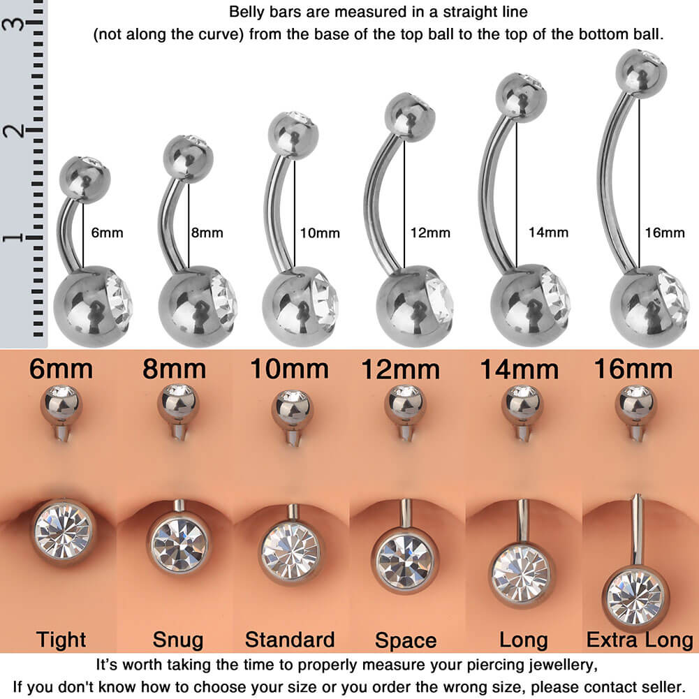 Double Gem Extra Long Sizes Steel Navel Ring Belly Button Ring 14G 5/8 16mm