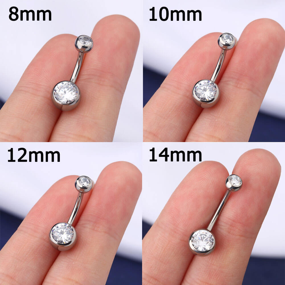 14G Titanium Clear CZ Internally Threaded Belly Ring/ 8-16mm