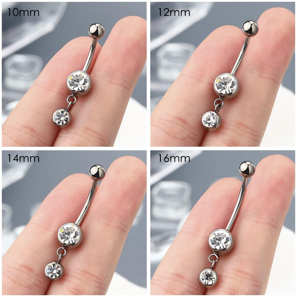 Double Gem Extra Long Sizes Steel Navel Ring Belly Button Ring 14G 5/8 16mm