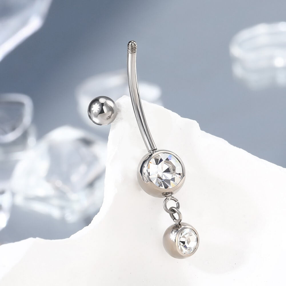 dangle double belly button piercing ring 