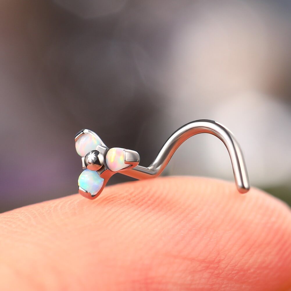 titanium opal nose ring stud