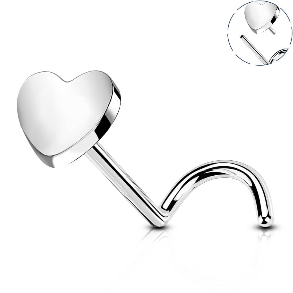 20G Titanium Heart Threadless Push Pin Nostril Screw Nose Stud