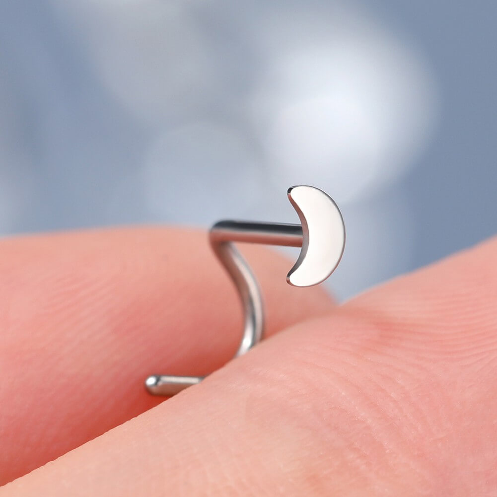 20G Titanium Moon Threadless Push Pin Screw Nose Stud Nostril Piercing