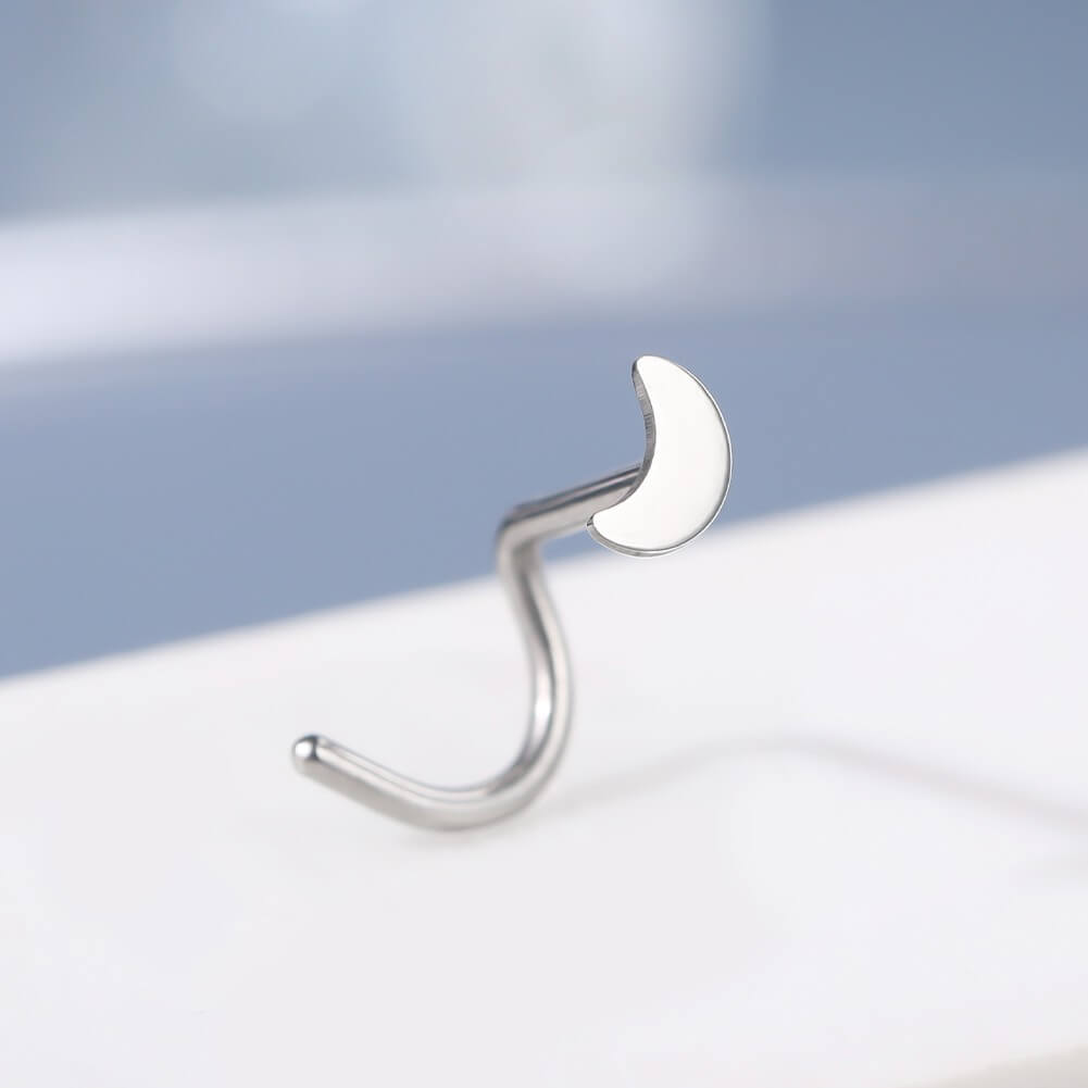 20G Titanium Moon Threadless Push Pin Screw Nose Stud Nostril Piercing