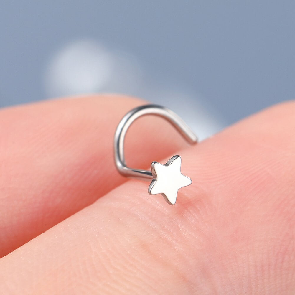 20G Titanium Star Threadless Push Pin Nose Screw Stud Nostril Ring