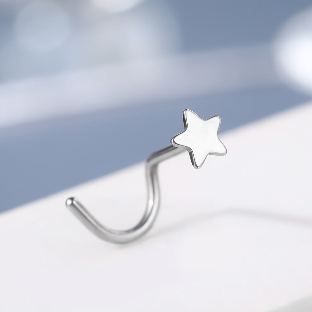 20G Titanium Star Threadless Push Pin Nose Screw Stud Nostril Ring